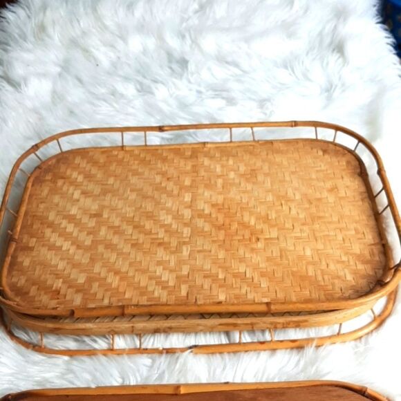 MID CENTURY Handcrafted 20‎ Lx14 W/  Braided Bamboo Tray 5 Priced by Each - Picture 1 of 5